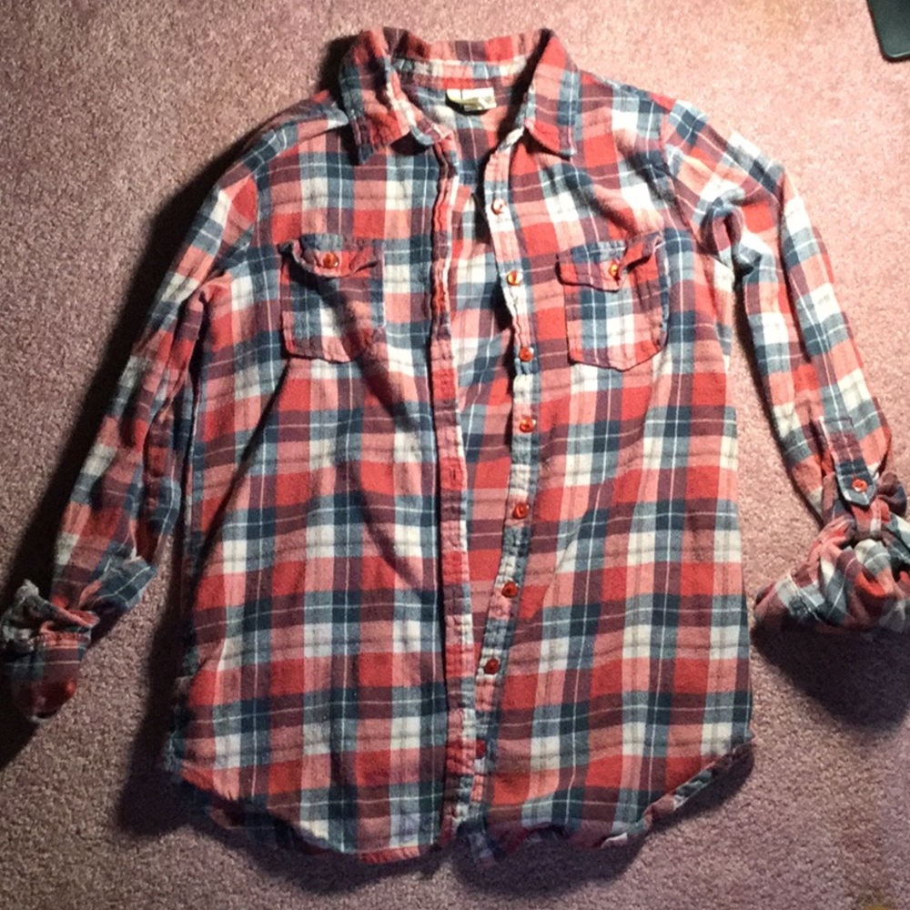 Red white and blue plaid long sleeve